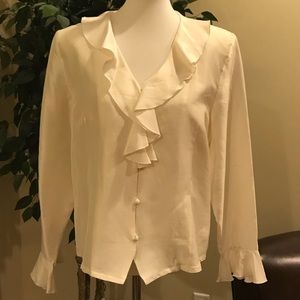 EUC  I.S.C  Top in off white with ruffles.  Large